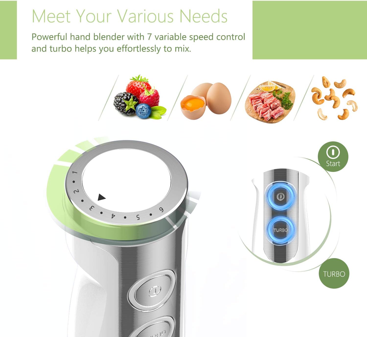 TSYMO 800W Hand Immersion Blender, 4-in-1 Hand Blender with 6-Speed+Turbo, 304 Stainless Steel Stick Blender, Mixing Cup, Food Chopper, Whisk Attachment for Smoothies, Puree Baby Food, BPA-Free: Kitchen & Dining