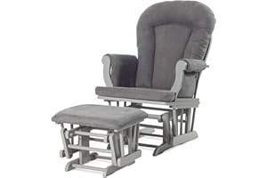 Child Craft Cozy Glider Rocker and Ottoman Set, Padded Cushion with Convenient Storage Pockets, Solid Wood Base & Frame (Cool Gray with Dark Gray Cushion)