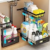 Adoymiro Under Sink Organizer, Adjustable Shelves, 2 Pack Pull Out Cabinet Organizer Slide Out Sink Shelf Cabinet Storage Shelves, Under Sink Storage for Kitchen Bathroom Cabinet