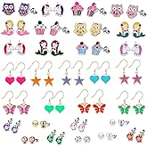 33 Pairs Stainless Steel Cartoon Earrings for Girls - Hypoallergenic Colorful Stud Earing Set, Mix & Match Cute Earring for Teens, Kids, Doll Dressup Accessories