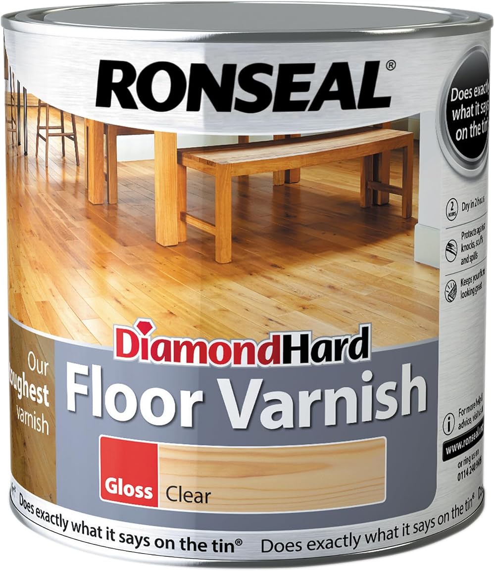 Ronseal Diamond Hard Floor Varnish Clear Gloss 2.5L Interior Wood Protection