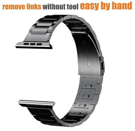 EloBeth for Apple Watch Band,iwatch Band Apple Watch Stainless Steel Watch Band(Move Links by Hand) + Adapter for Apple Watch Series 3/Series 2/Series 1 (Stainless Steel-Black 42MM)