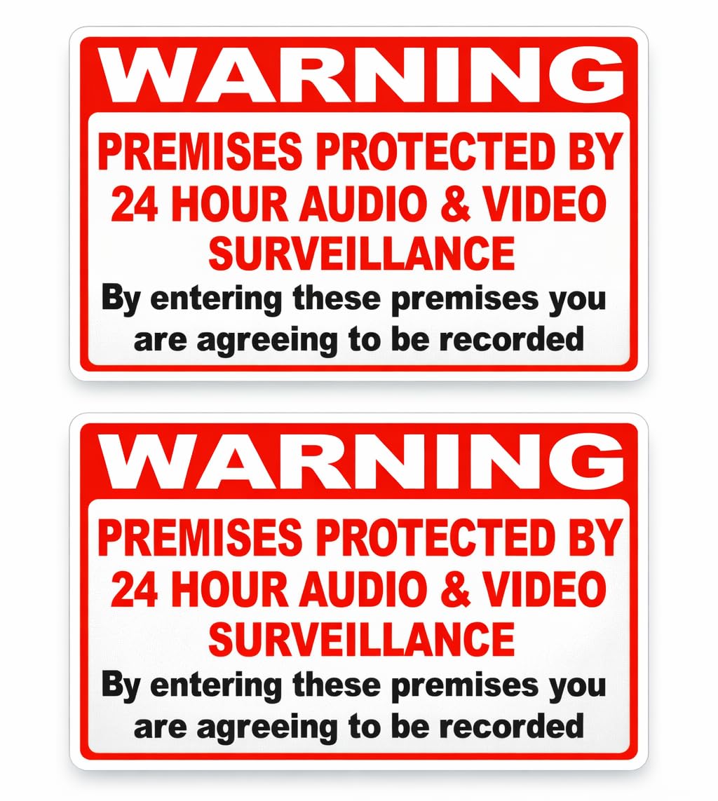 2 x CCTV Warning Sticker – Premises Protected by Audio & Video Surveillance Sign – Self Adhesive Security Notice – 200mm x 135mm (Approx A5)