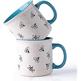 AmorArc 22 OZ Large Ceramic Coffee Mugs, Oversized Soup Cups With Big Handle for Men Women Dad Mom, Big Mug With Textured Bees Patterns for Office & Home -Microwave Safe, 2 Pcs-Blue