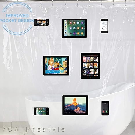 Amazon Com Shower Curtain With No Sag Pockets For Iphone And Ipad