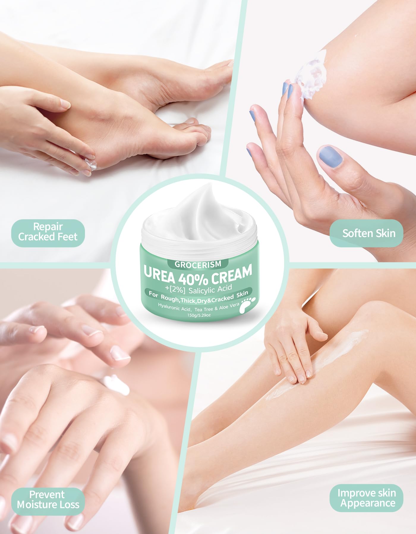 Urea Creme 40 prozent 150 Gramm || Hornhautentferner Fußcreme, Handcreme, Bodylotion mit Hyaluronsäure, Teebaum und Aloe Vera für tiefe Feuchtigkeit, Kallusentferner und Erweichung 9
