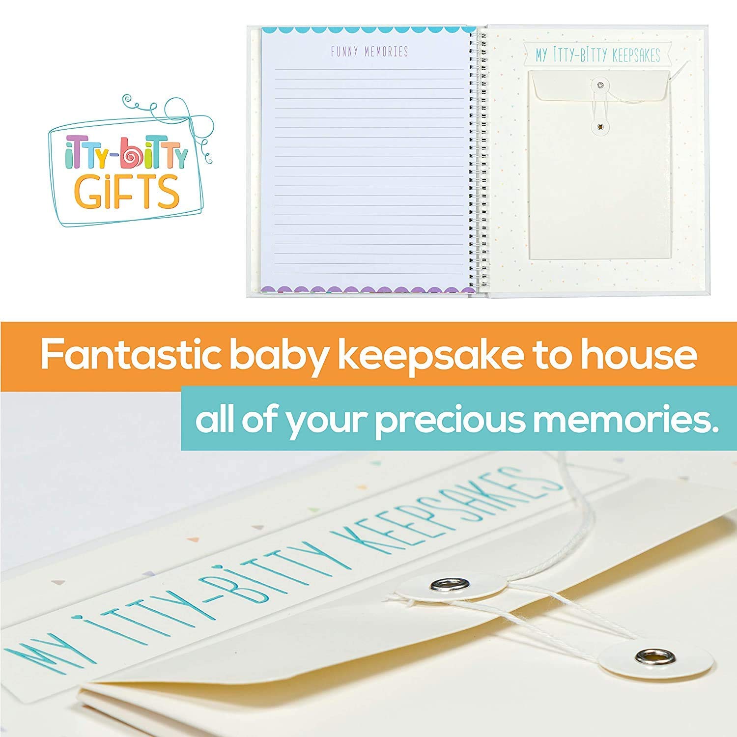 Itty Bitty Gifts Cute Baby Memory Book Scrapbook - Milestone, Keepsake Photo Album for Infant Girls & Boys - Journal for the First Five Years - Perfect Shower Present for Expecting Mother, New Parents : Baby