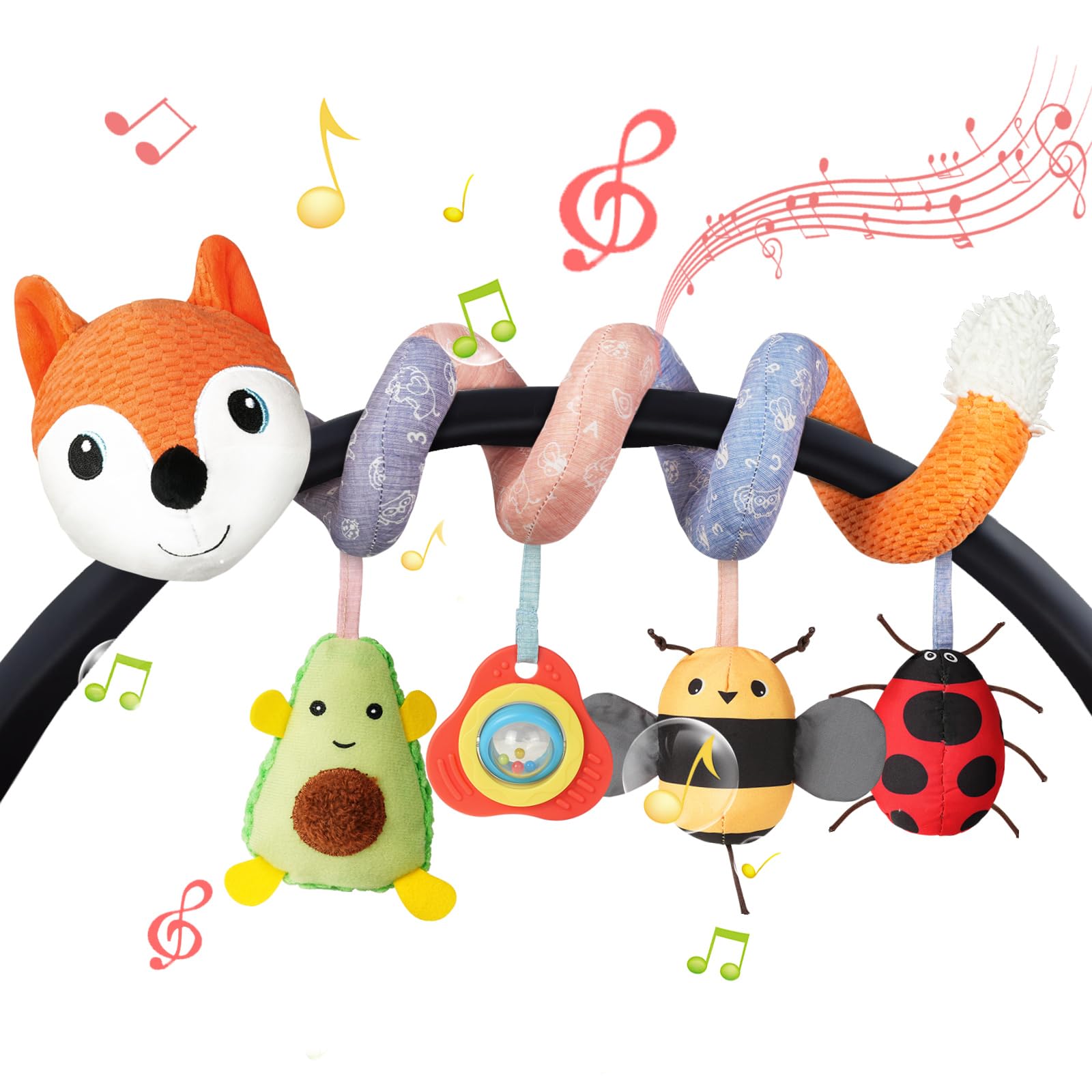 Vicloon Giocattolo a Spirale Passeggino Neonato, Giochi Passeggino Neonati Regalo per 0 3 6 Mesi, Passeggino Educativo Spirale di Peluche Neonato, Orange Fox