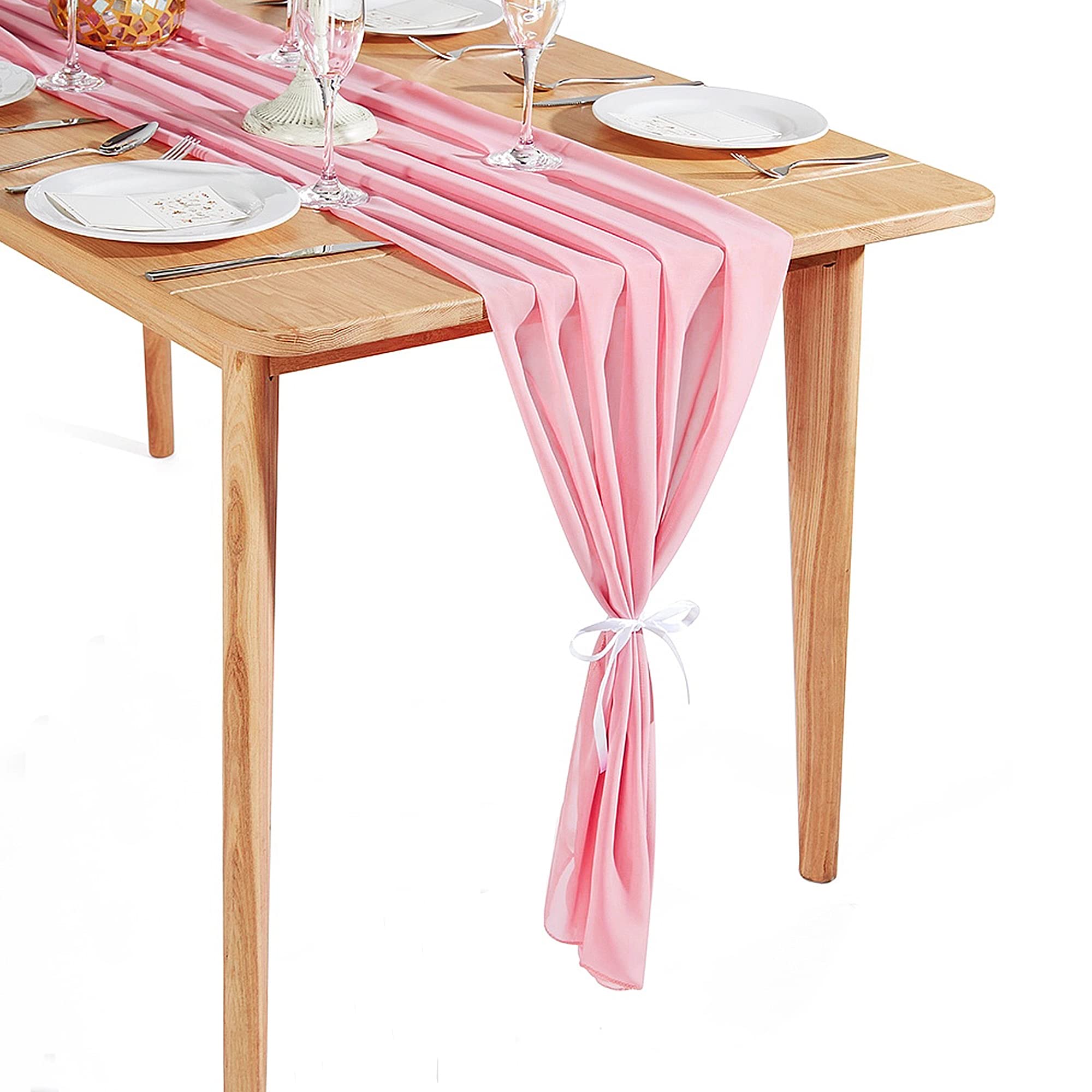 Time to Sparkle 2PCS 10FT Chiffon Table Runner Wedding Decor 28x120 inches Gauze Table Runner Rustic Sheer Table Decor for Romantic Bridal Shower Baby Shower Birthday Party Baby Pink