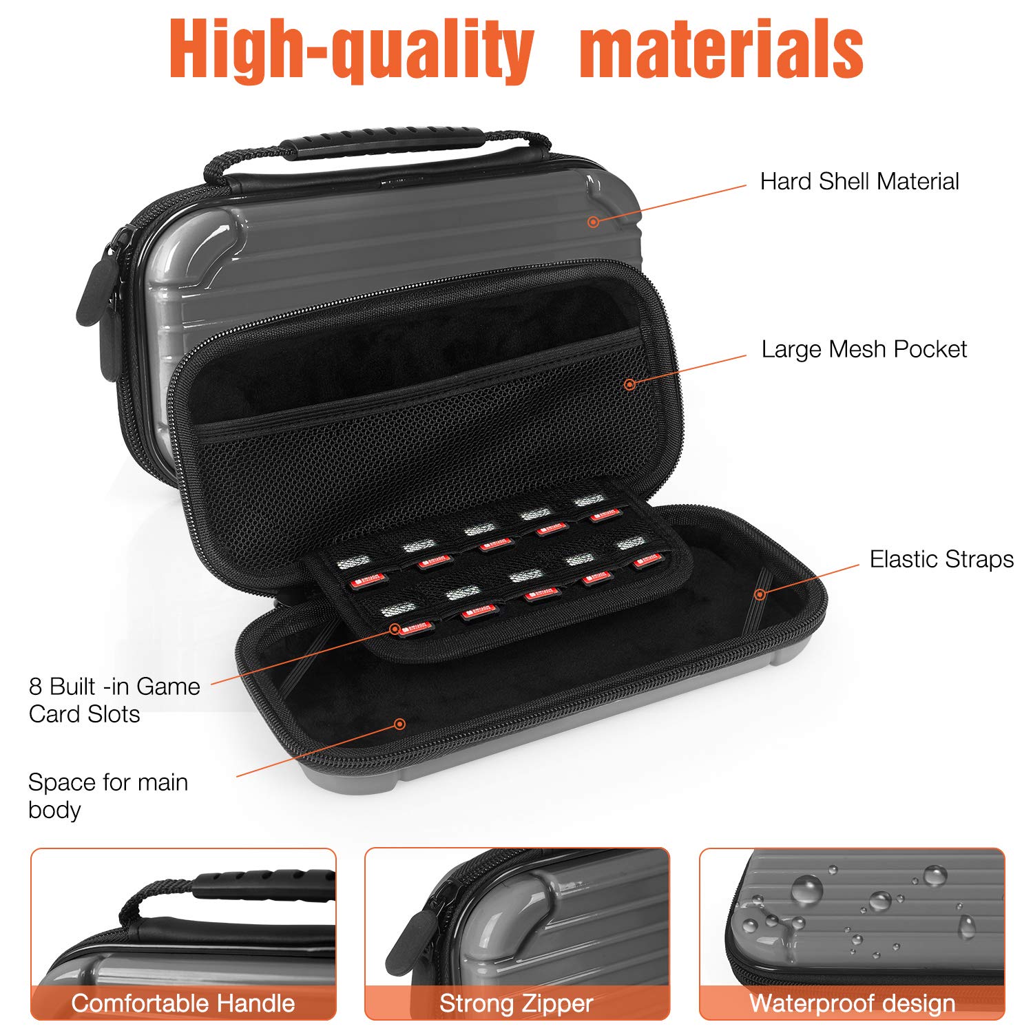 Carrying Case for Nintendo Switch Lite, Tempered Glass Screen Protector Soft Lining Hard Shell Travel Game Bag with 10 Game Card Slots for Switch Lite (Gray)