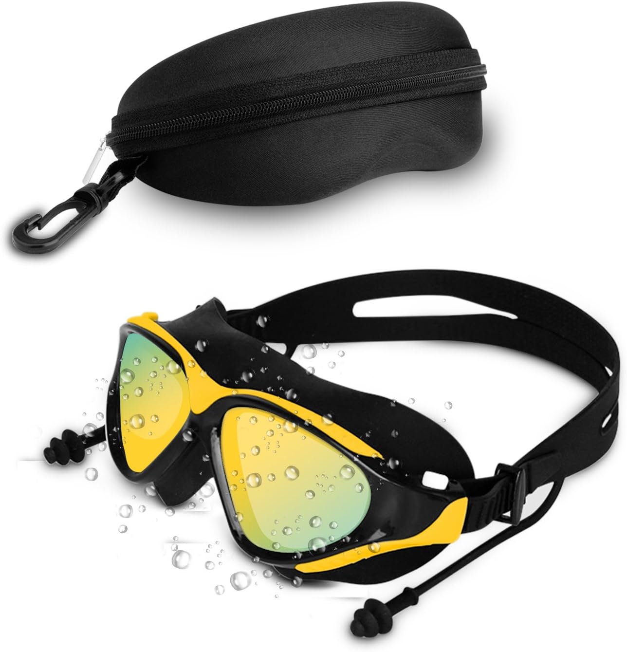 Tsuinz Swimming Goggles Men Women Professional No Leaking Anti Fog UV Protection HD Lens Swim Goggles Soft Silicone Frame Swim Glasses with Built-in Earplugs and Absorbent Case