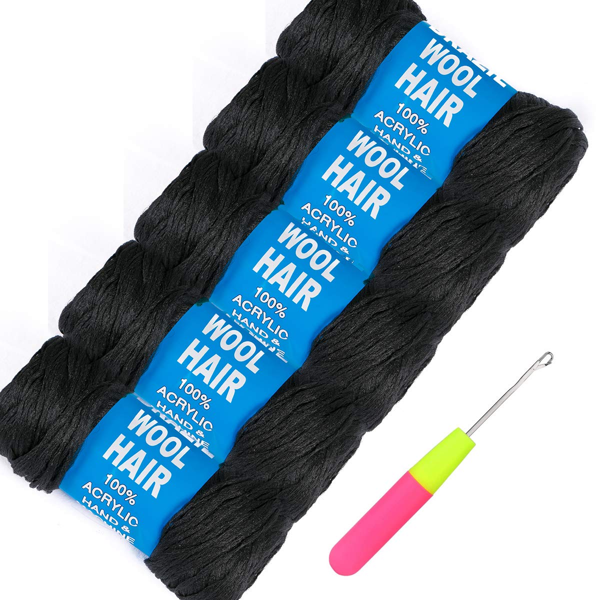 5Roll Brazilian Yarn Wool Hair Arylic Yarn for Hair Crochet Braid Twist Warps Black Color