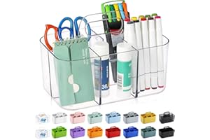 AOZITA Multiuse Caddy Organizer with Handle - Stackable Plastic Tote Bin - Art Craft Supplies, Office, Desk, Stationery Pen Holder, Kitchen, Utensil, Makeup, Bathroom, Shower, Cleaning, Dorm Organizer -Clear