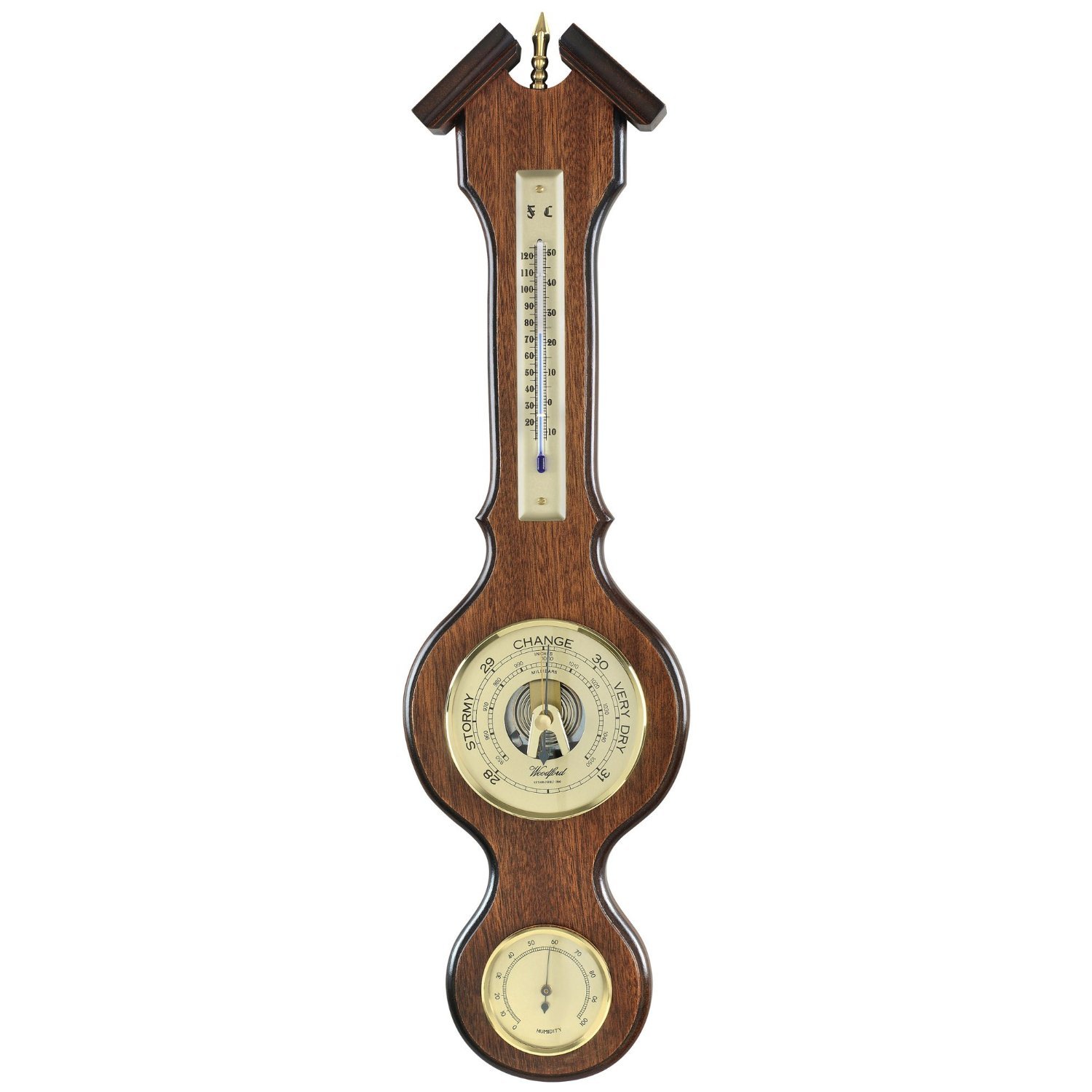 Wall Plaque Barometer Mahogany Vaneer with Thermometer & Hygrometer