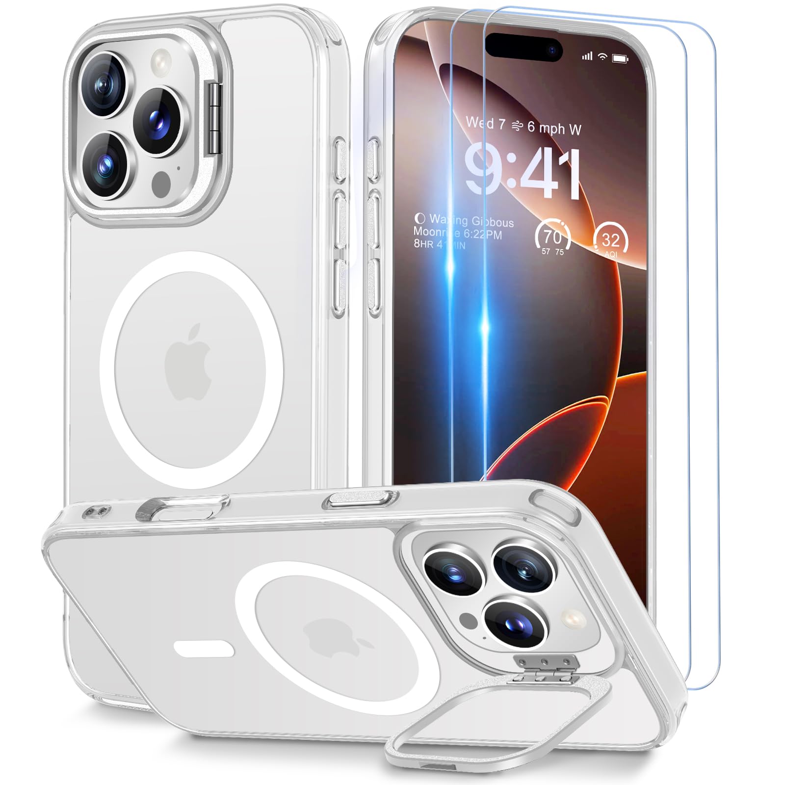 Beeasy for iPhone 16 Pro Max Case MagSafe Phone Case with 2 Screen Protectors and Stand, Military Shockproof Protective Slim Cover, Case for iPhone 16 Pro Max 6.9 Inch, Translucent White