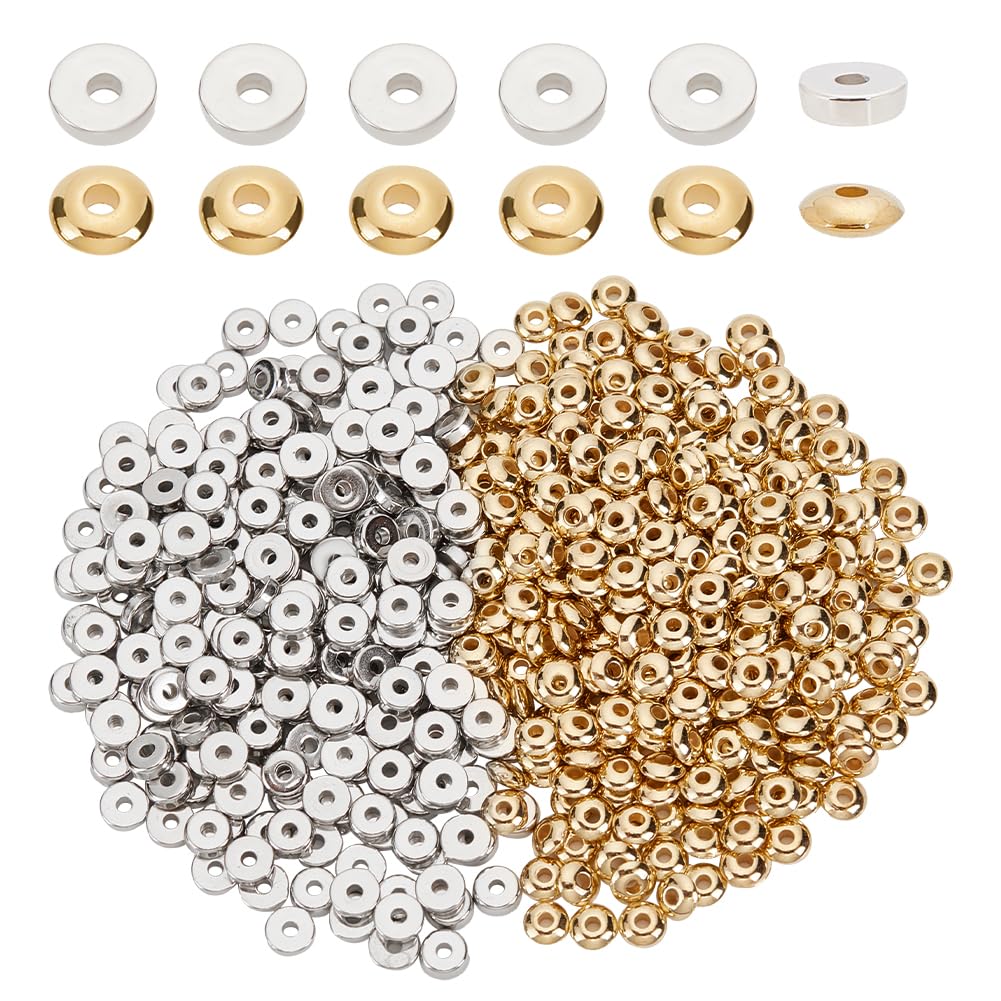 PH PandaHall 600pcs Flat Round Spacer Beads, Heishi Beads 5mm Flat Disc Coin CCB Loose Bead Rondelle Spacer Bead for DIY Craft Bracelet Necklace Jewellery Making, Gold & Platinum