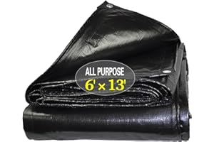 TEZONG Tarps Heavy Duty Waterproof 6X13ft,Black Large Tarp Cover Plastic Poly Tarpaulin 12MIL Thick Multipurpose Outdoor Tarp for Rain or Sun,Roof, Canopy, Patio, Firewood