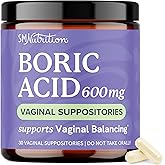 Boric Acid Suppositories for Women 600mg | pH Balance, Vaginal Odor & Itching | Feminine Hygiene & Intimate Health Support | Boric Acid for Women Vaginal Suppositories | Unscented, Vegan | 30 Ct