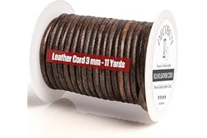 DECOBUY Leather Cord for Jewelry Making, Round Cording 3 mm Rope, 11 Yards Used for Crafts, Necklace String, Braiding - Distressed Rustic Brown