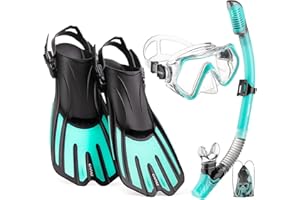 CAPAS Snorkel Mask Fins Set, Snorkeling Gear for Adults with Swim Fins, Diving Mask, Dry Top Snorkel, and a Carrying Bag