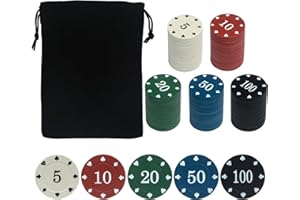 SODFAS 100PCS Poker Chip Set with Portable Storage Bag Professional Grade Casino Style 5 Colours for Texas Holdem Blackjack Poker Night Party (Large Denomination)