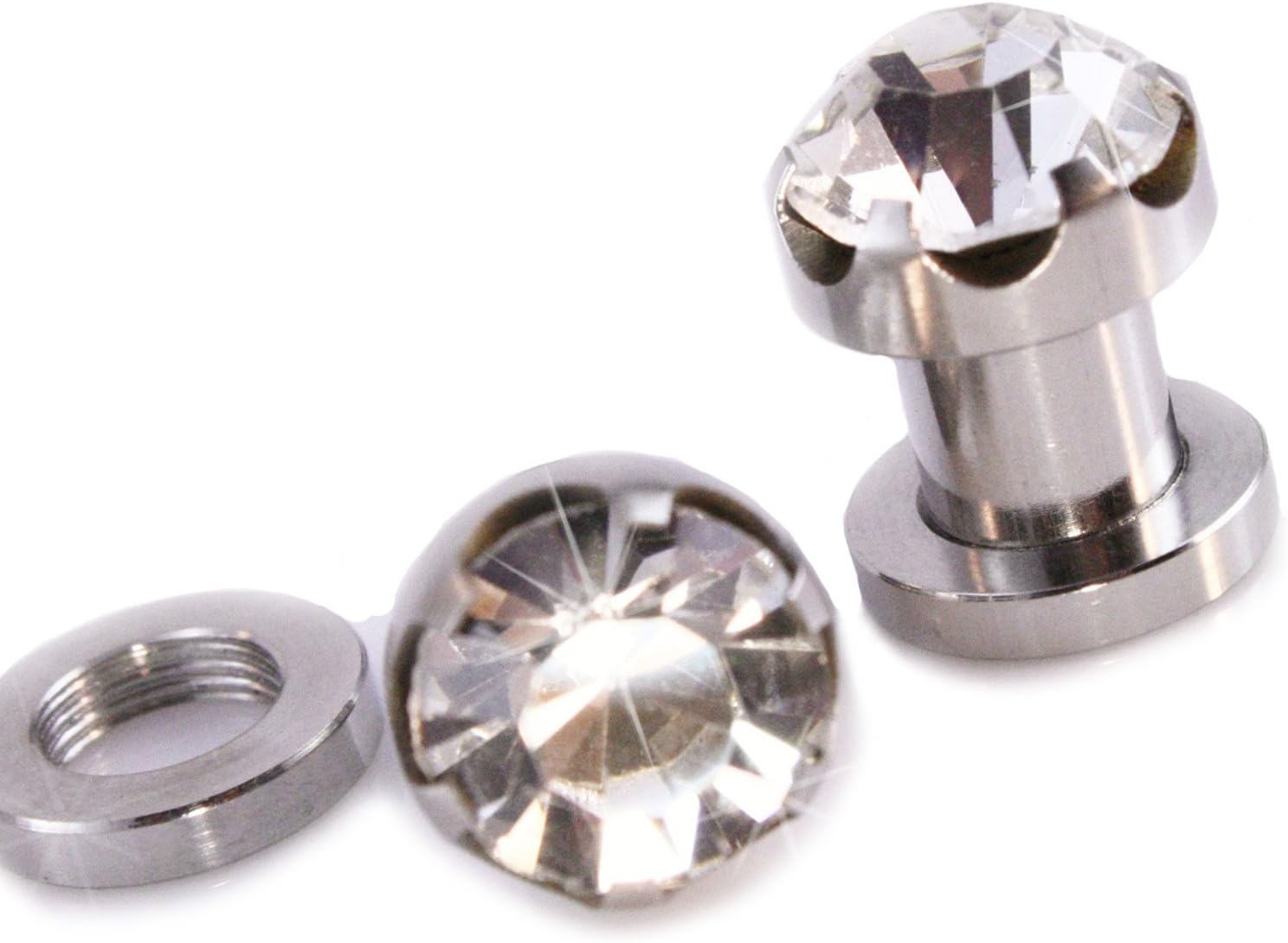Pair of 2G 6mm Prong Set CZ Screw off Gem Plug Stainless Steel Gauges