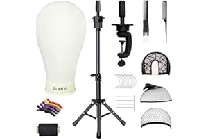 ZOMOI Wig Stand with Head, 22 Inch Canvas Wig Head with Stand for Wigs, Canvas Mannequin Head, Manikin Head Block Set for Wigs Making Display with Wig caps, T Pins, C Bristle Brush