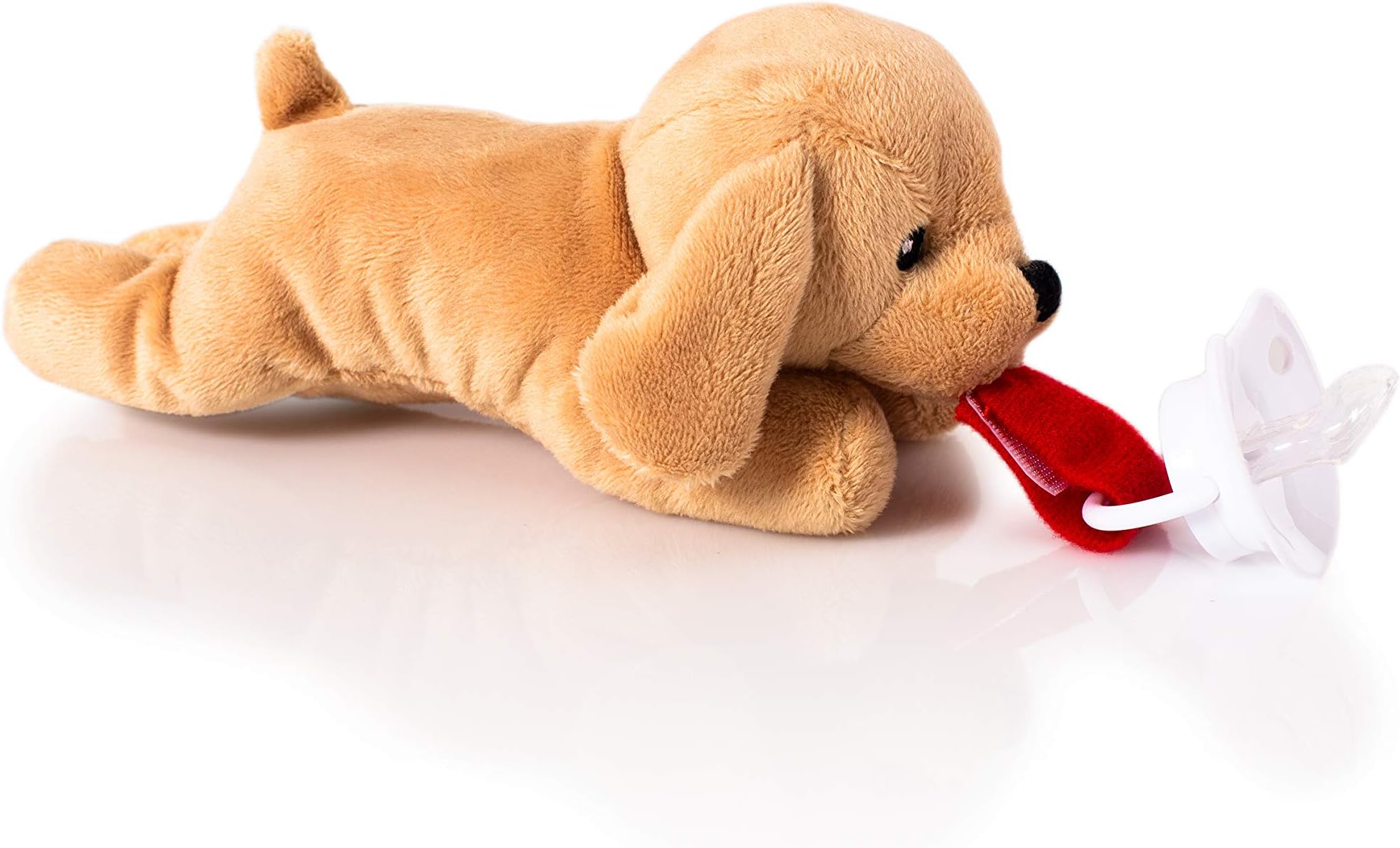 Binky Frenz Pacifier Holder by Little Riddle! Stuffed Animal Pacifier Holder with Baby Pacifier for 0-6 Months (no Teeth) - Detachable - Fits All Ring Pacifiers as Infant Grows! (Dog)