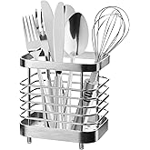 IWNTWY Utensil Holder, Stainless Steel Utensil Drying Rack for Kitchen Counter, Silverware Cutlery Flatware Holder Forks, Knives, Spoons, Chopsticks Organizer (Silver)