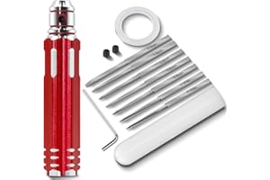 DULIWO Prime Model Scriber Gundam Resin Carved Scribe Line Hobby Cutting Tool Chisel, 7 Model Chisel Blades (0.1/0.2/0.4/0.6/0.8/1.0/2.0mm) with Rubber Cap + Carving Masking Tape 3mmx20m (Red)