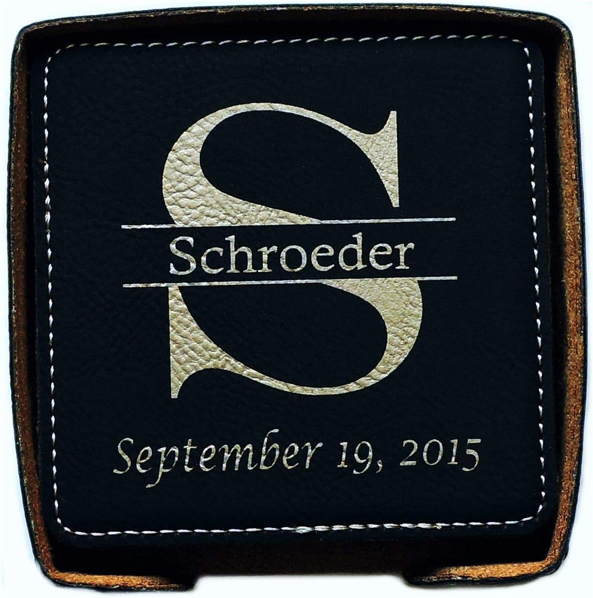 Monogramed Family Name Leather Coasters