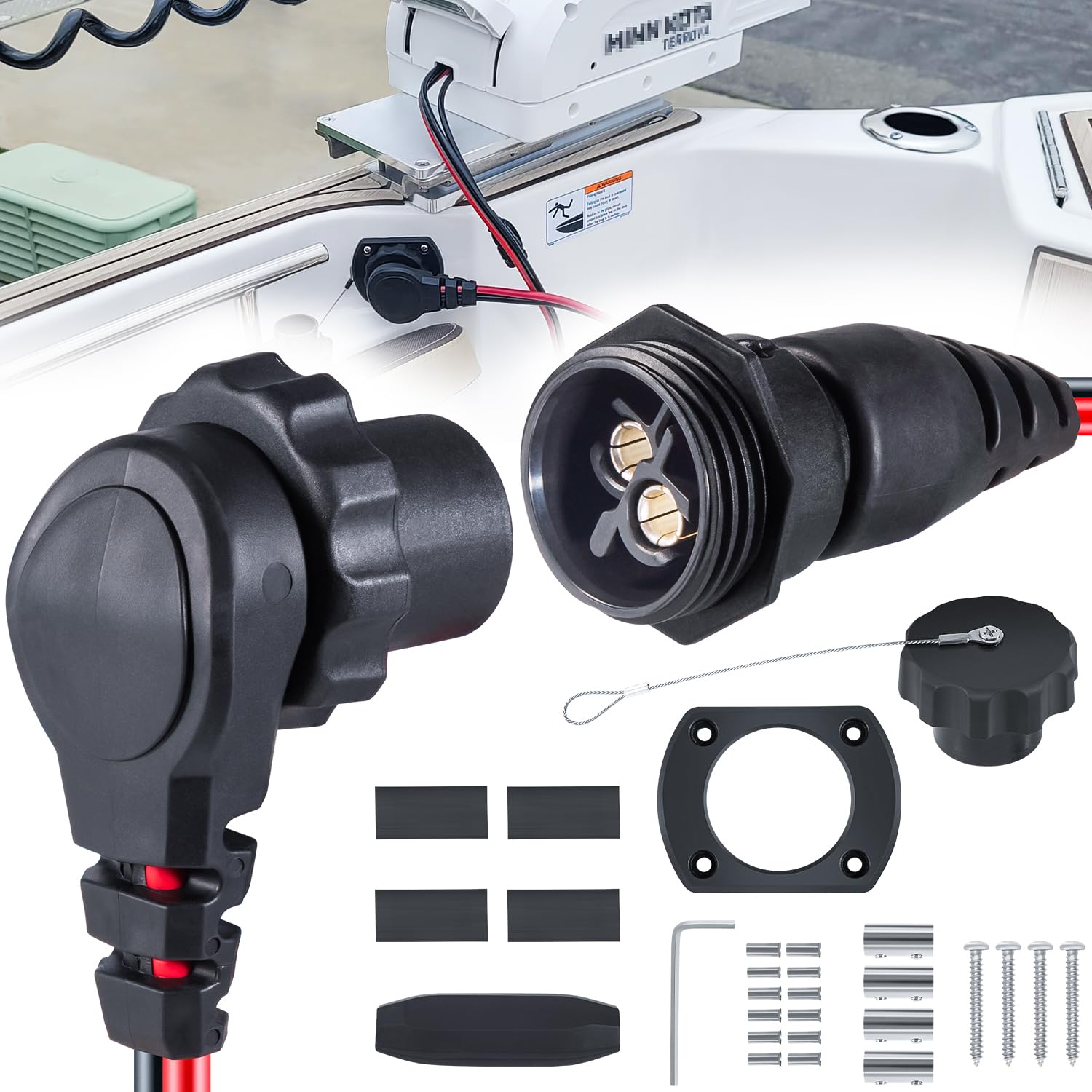 Photo 1 of 1865128 MKR-26 Trolling Motor Plug and Receptacle For Minn Kota Freshwater and Saltwater Marine Boat Battery Accessory Male Female Connector Socket Waterproof Heavy Duty 8AWG Rated To 60A Up To 48V