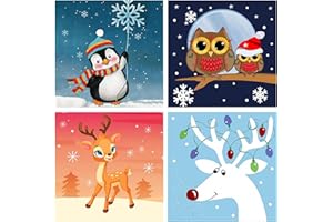 CLENDO 4 Pack Paint by Numbers for Kids Ages 4-8,Christma Easy Acrylic Small Paint Numbers Canvas Arts Ages 8-12,Cartoon Animals Paint by Number Kits Without Frame for Wall Decoration 8x8 Inch