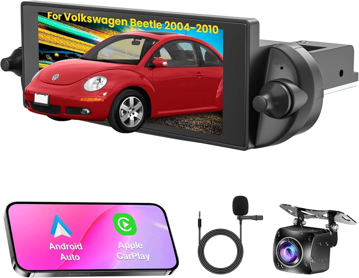 View 1 of [4+64G]Car Radio for Volkswagen Beetle 2004-2010 with Wireless Carplay&Android Auto, 6.8 inch IPS Touchscreen Android 13 VW stereo support Bluetooth/Hi-Fi Audio/GPS/Wifi/FM Radio/SWC+AHD Backup Camera
