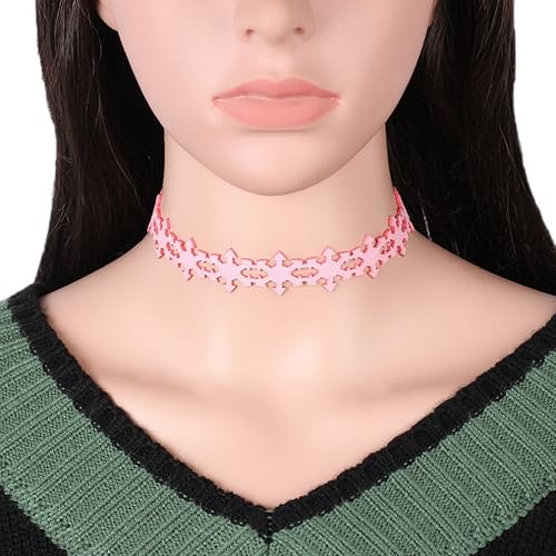 Amazon Comvip 鎖骨首輪 ファッション レディース パンク風 チョーカー 雪花型 アクセサリー カジュアル パーティー プレゼント ピンク ネックレス 通販