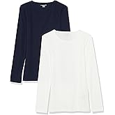 Amazon Essentials Women's Slim-Fit Long Sleeve Rib Knit Crew Neck Top (Available in Plus Size), Pack of 2