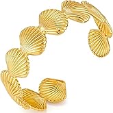 PZKQSAC Gold Seashell Cuff Bracelet for Women Vintage Shell Open Arm Cuff Bracelet Sparkly Boho Seashell Charm Bracelet Chunky Shell Statement Bracelet Summer Beach Costume Accessories
