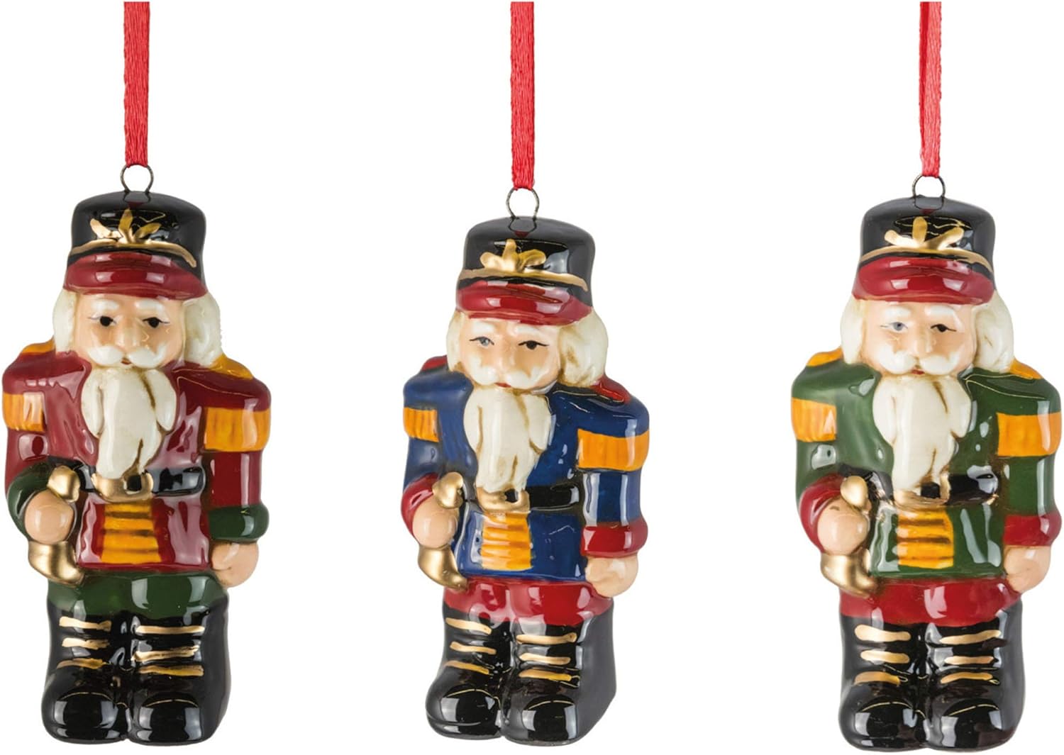 Fountasia Christmas Set of 3 Ceramic Nutcracker Tree Decorations