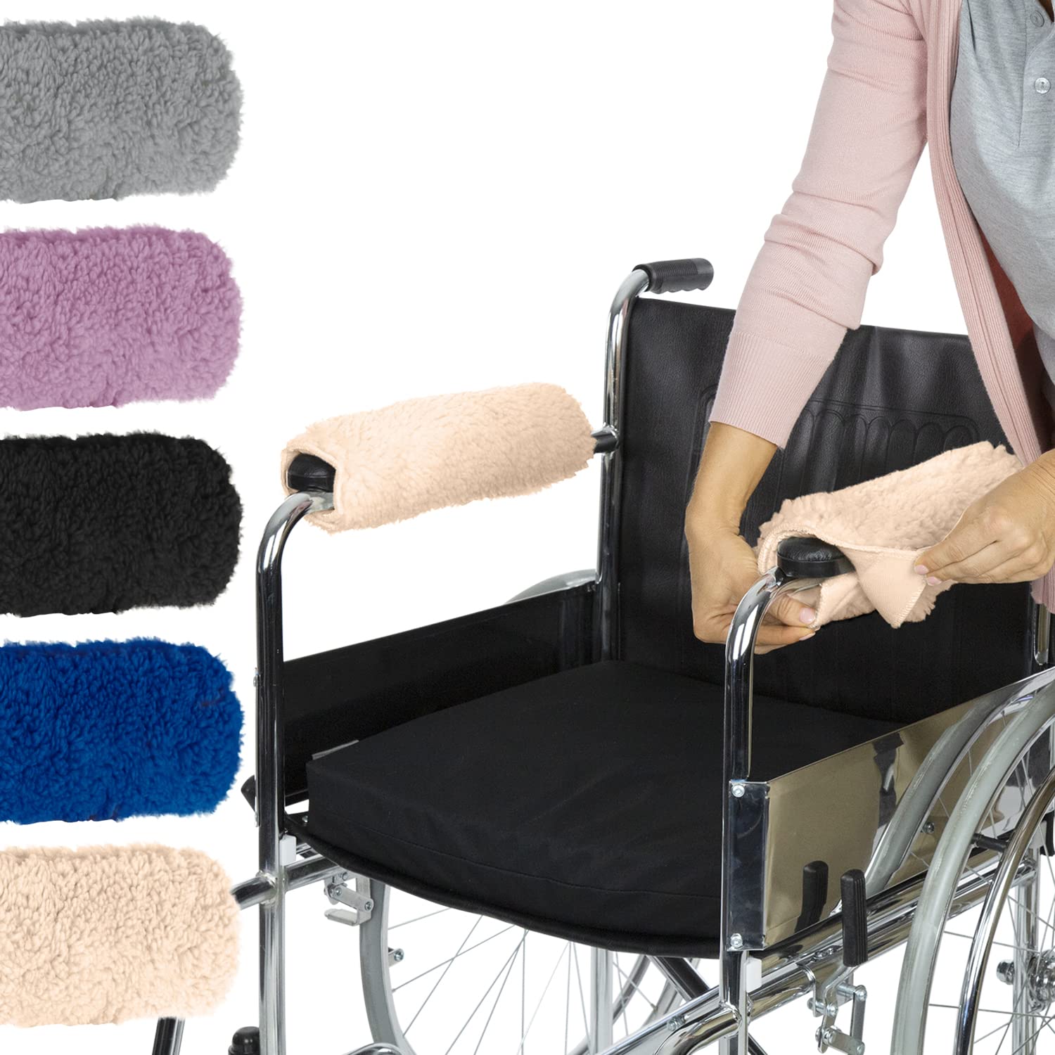Vive Wheelchair Armrest Cover (Pair) - Memory Foam Sheepskin Pad for Office & Transport Chair - Soft Support Cushion Accessories for Padded Arm Rest, Kids, Adults (Off-White)