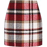 Kinghua Womens Wool Plaid Mini Skirt Fall Winter High Waisted Bodycon Pencil Skirt