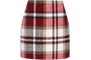 Kinghua Womens Wool Plaid Mini Skirt Fall Winter High Waisted Bodycon Pencil Skirt