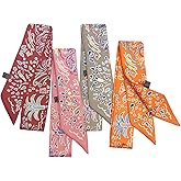 4pcs Purse Scarf For Handbags Silk Head Scarf For Hair Fashion Skinny Scarf For Women Long Neckerchief