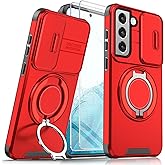 Giyer Heavy Duty Case for Samsung Galaxy S22 Case Military Grade Shockproof Rugged S22 5G Phone Case for Samsung Galaxy S22 Protective Cover with Ring Magnetic Kickstand (Red)