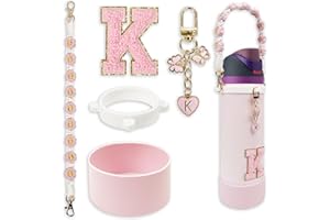 SITKOL Silicone Boot Cute Monogram Set Compatible with Owala Water Bottle 24 oz, 32 oz, 40 oz - Perfect Letter Owala Accessories for Owala Tumbler, Owala Free Sip, Pink Owala, Black Owala