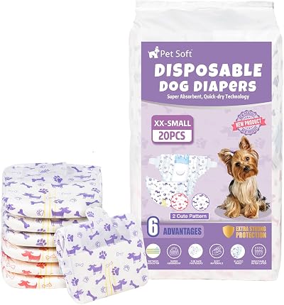 Pet Soft XXS 20 Pcs Female Dog Diapers, Moisture Indicator, Soft Cotton