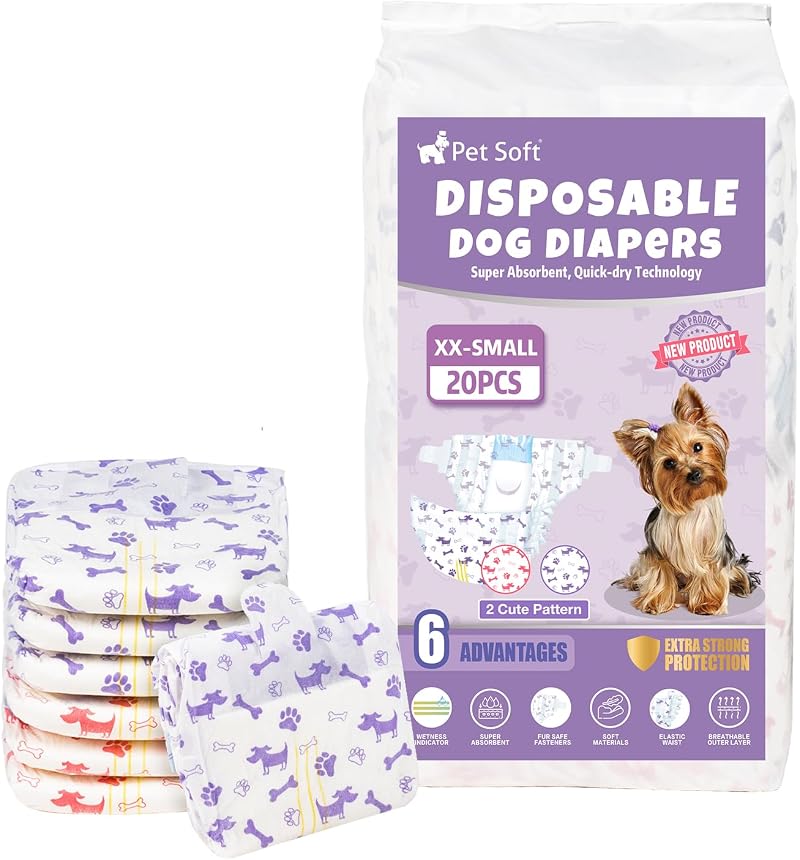 Pet Soft XXS 20 Pcs Female Dog Diapers, Moisture Indicator, Soft Cotton