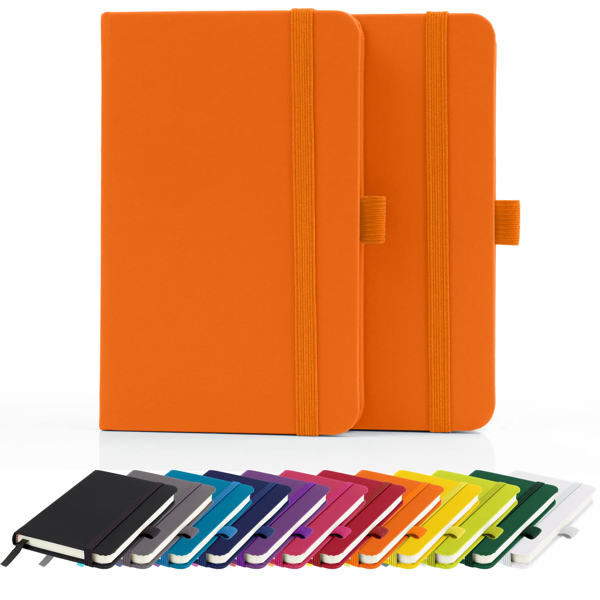Savvy Bee 2 x Notebooks, Double Pack A6 Notebook New Lined Pocket Hardback Small Journal with pen loop, elastic closure and ribbon marker 196 pages / 98 sheets Notepad Notes Pad (Orange)
