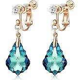Austrian Crystal Baroque Drop Clip On Dangle Earrings for Women Non Pierced 14K Rose Gold Plated Hypoallergenic Jewelry
