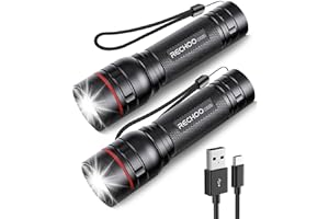 RECHOO Rechargeable Flashlights High Lumens, 2 Pack G1000 Super Bright Flash Light, Small Led Tactical Flashlight with 3 Lighting Modes, Portable Flashlights for Camping Home (Battery Included)