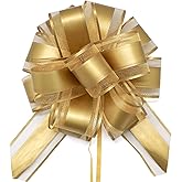 FQTANJU 5 PCS 6 Inch Gold Pull Bows for Gift Wrapping, Wedding, Christmas, Birthday Parties; Modern Style, Solid Color, 2 Inch Ribbon Width
